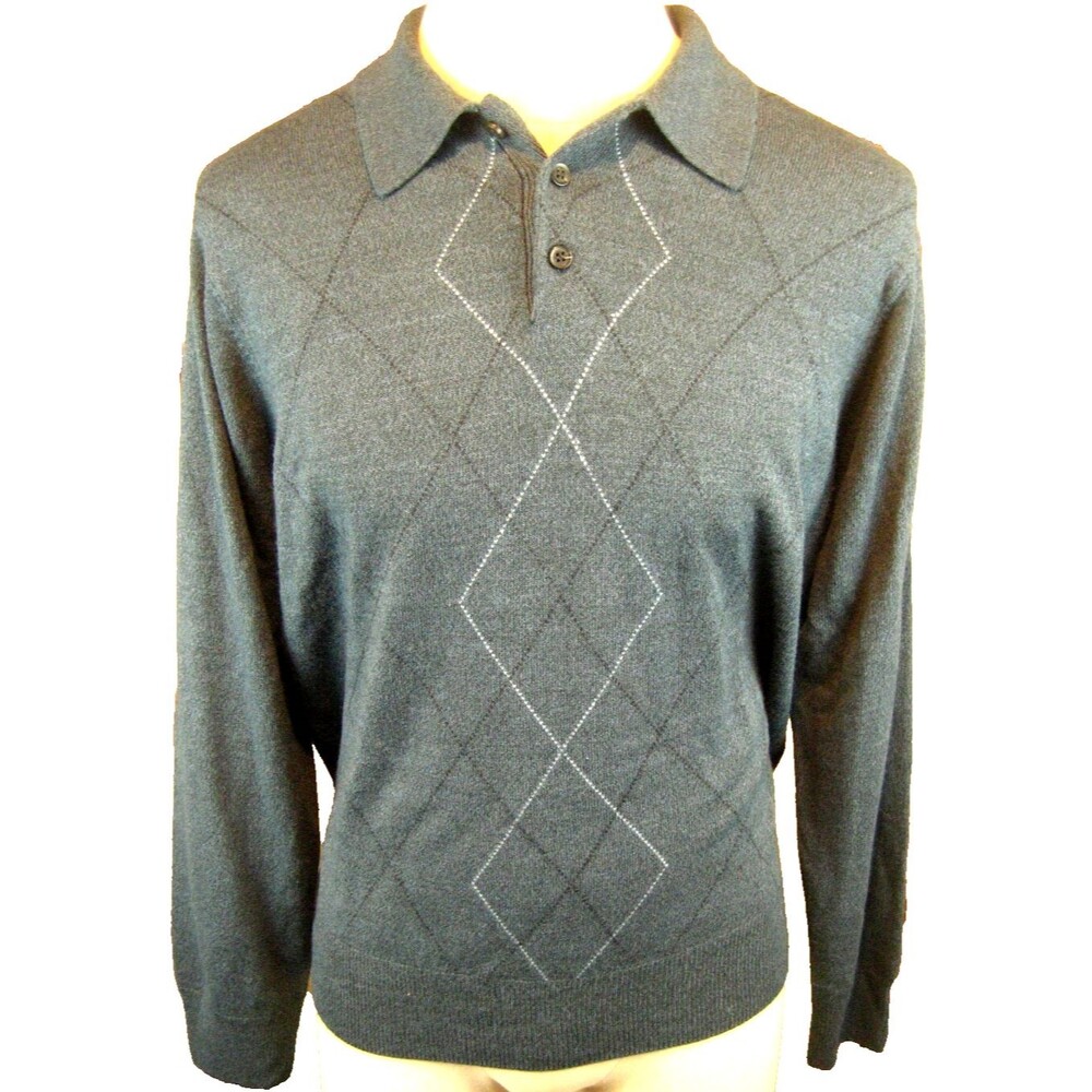Mens Dockers Gray Argyle 1/4 Button Rugby Sweater sz Med